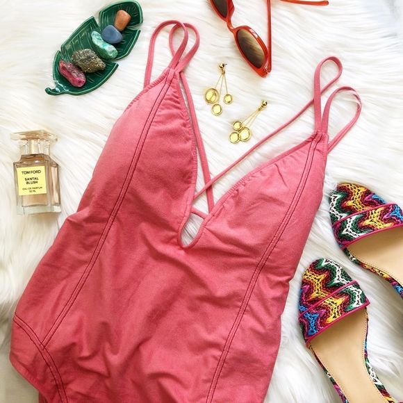 Lucky Brand Other - LUCKY BRAND “Rosy Pink” Faux Suede Seamed Strappy Back One Piece